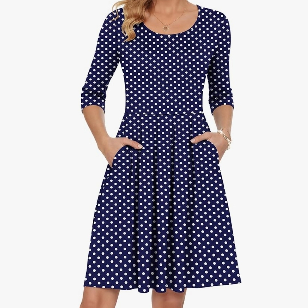 Elegant Navy Polka Dot Dress